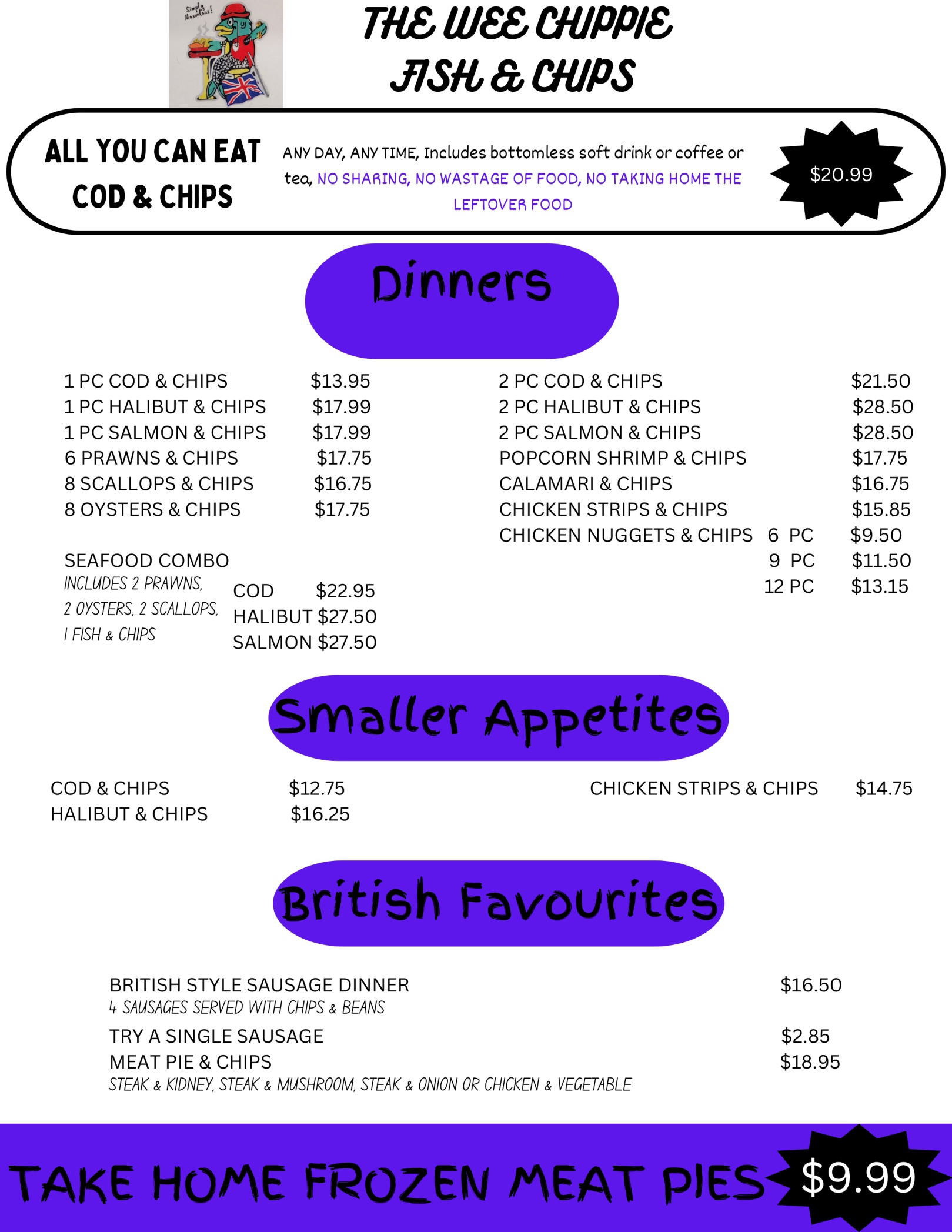 The Wee Chippie Dine In Menu Page 1