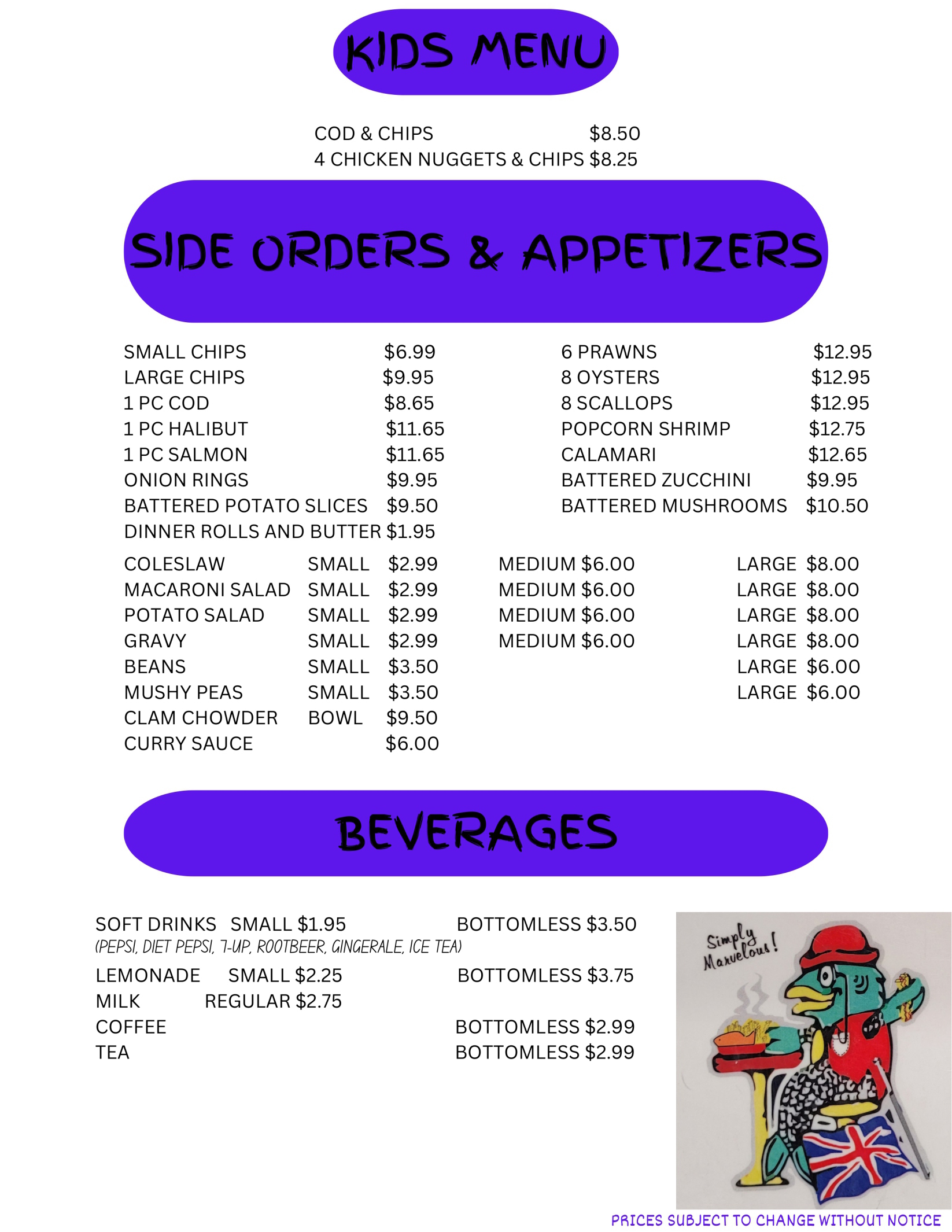 The Wee Chippie Dine In Menu Page 2
