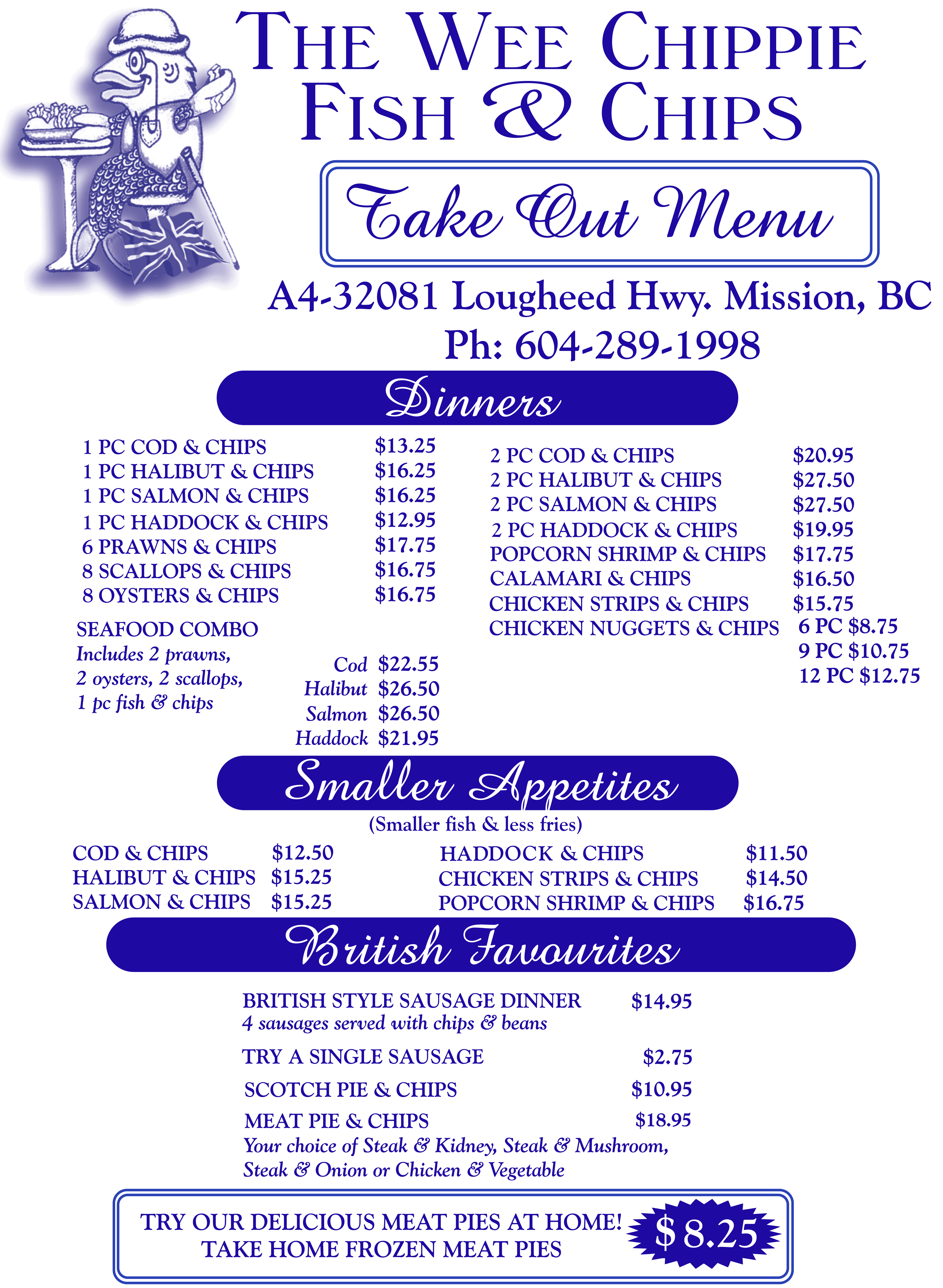 The Wee Chippie Take Out Menu 1st Page